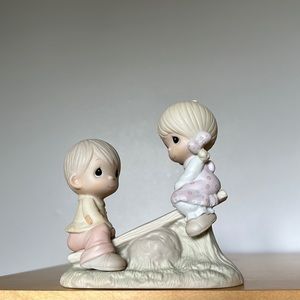 Vintage Precious Moments Love Lifted Me Figurine - Boy & Girl on Seesaw E-1375/A